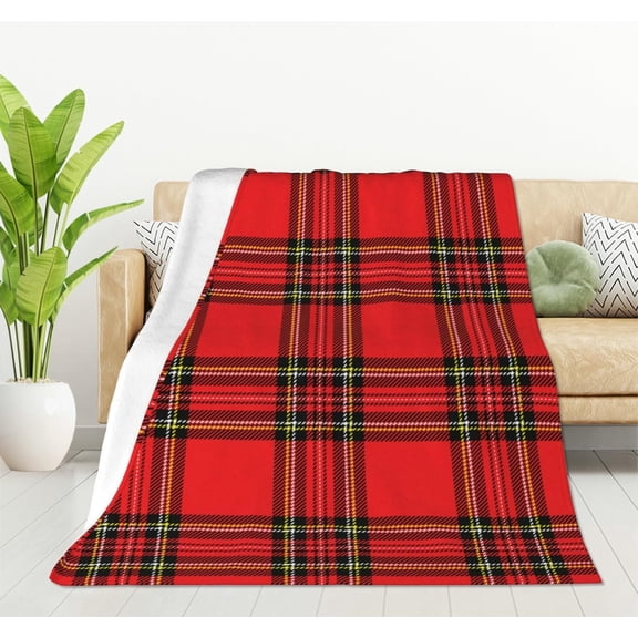 Red Plaid Blanket Traditional Scottish Checkered Tartan Pattern Throw Blanket Decor Cozy Warm for Home Bedroom Sofa Office 50"x60"