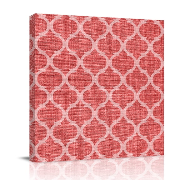 Red Plaid Canvas Wall Art for Living Room, Retro Country Moroccan National Geometrical Plaid Poster Print Painting for Bedroom Office Home Decoration Wall Pictures Prepare To Hang 16"x16"