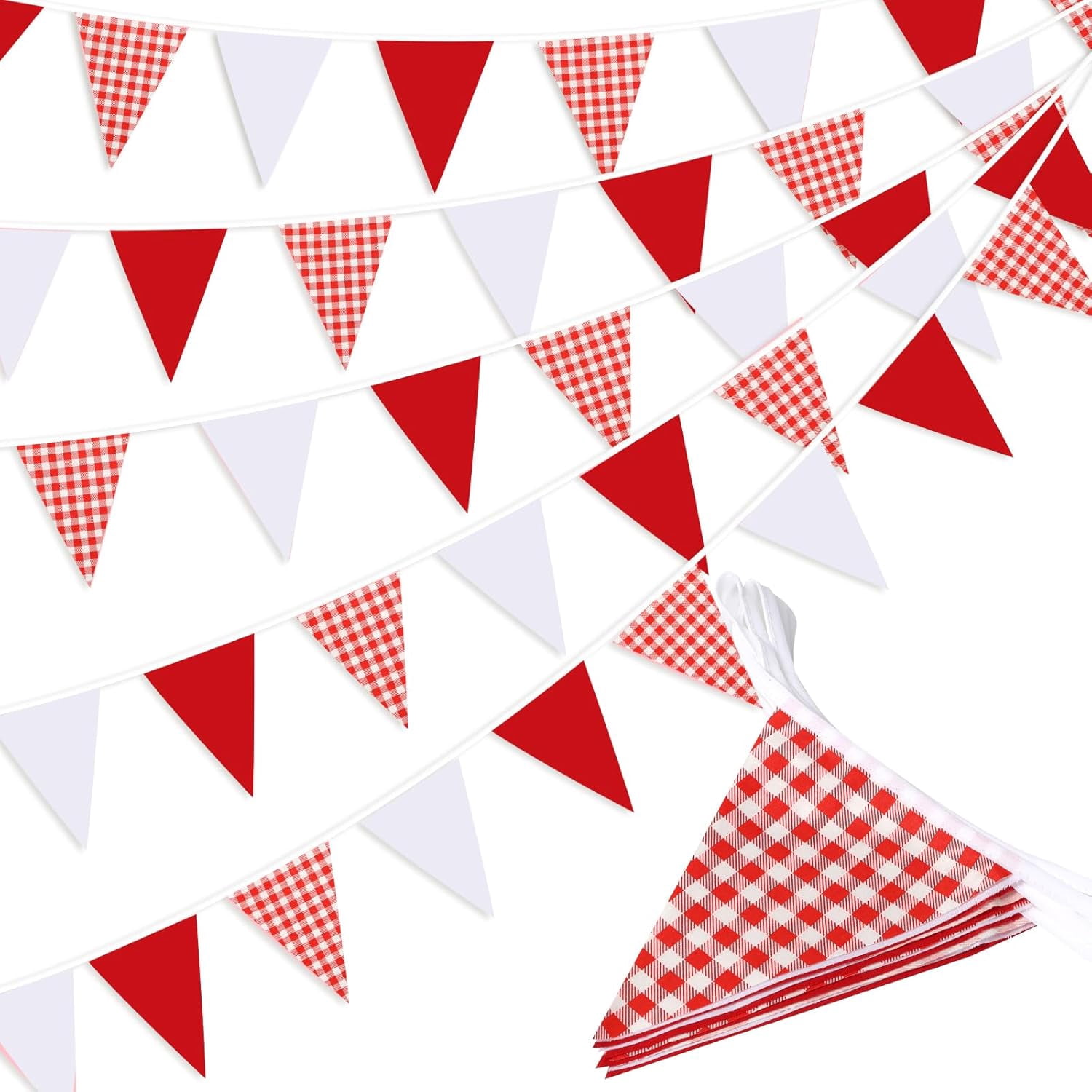 Red Plaid Checkered White Pennant Banner Flag Triangle Bunting Garland ...