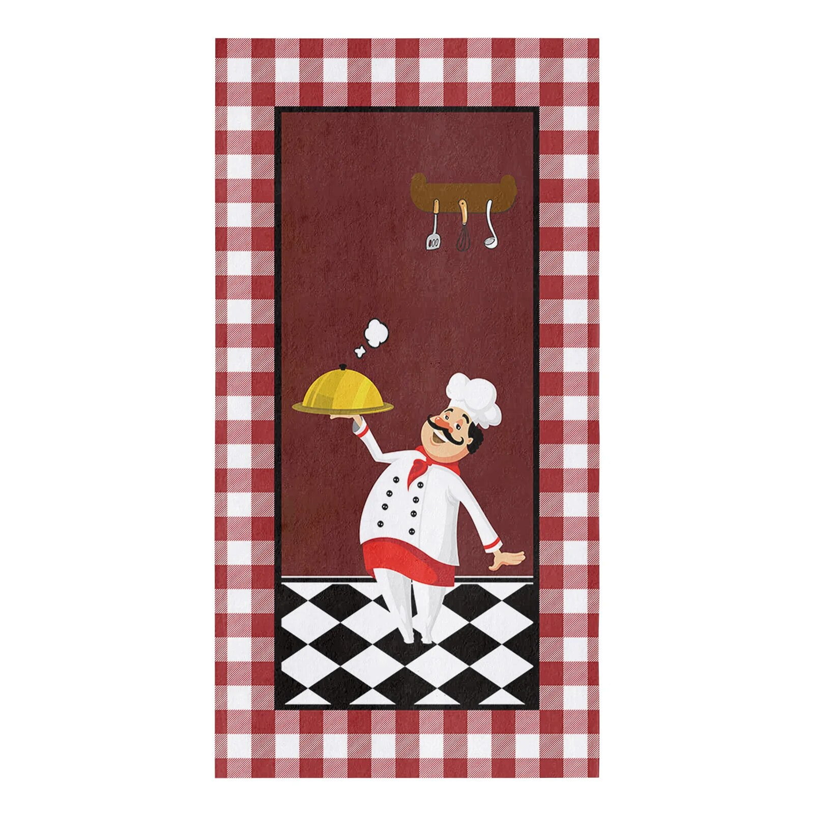 Red Plaid Chef Knife And Fork Microfiber Kitchen Towel Absorbent Non ...