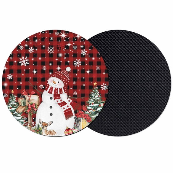 Red Plaid Christmas Coasters Set of 2, Absorbent Coasters for Drinks, Snowman Gifts Xmas Tree Snowflake Winter Coaster for Desk Coffee Table Protection, Home Decor House Warming Gifts 4"