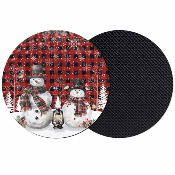 Red Plaid Christmas Coasters Set of 2, Absorbent Coasters for Drinks, Snowman Snowflake Winter Birds Coaster for Desk Coffee Table Protection, Home Decor House Warming Gifts 4"