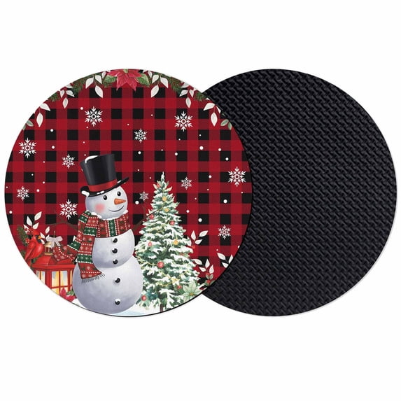 Red Plaid Christmas Coasters Set of 2, Absorbent Coasters for Drinks, Snowman Xmas Tree Poinsettia Snowflake Coaster for Desk Coffee Table Protection, Home Decor House Warming Gifts 4"