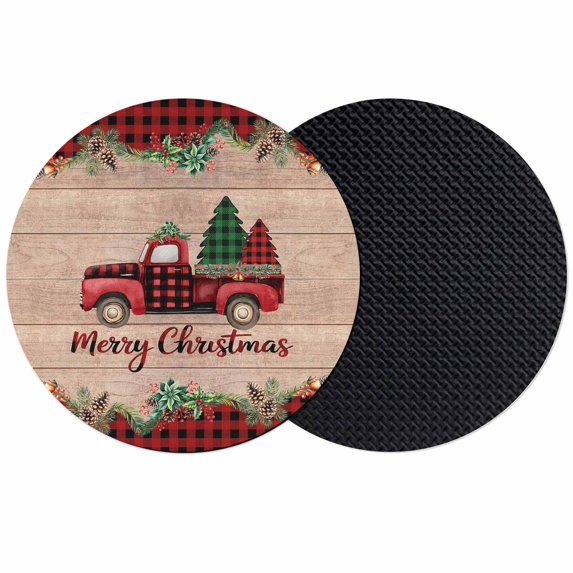 Red Plaid Christmas Coasters Set of 2, Absorbent Coasters for Drinks, Truck Xmas Tree Vintage Winter Wooden Coaster for Desk Coffee Table Protection, Home Decor House Warming Gifts 4"