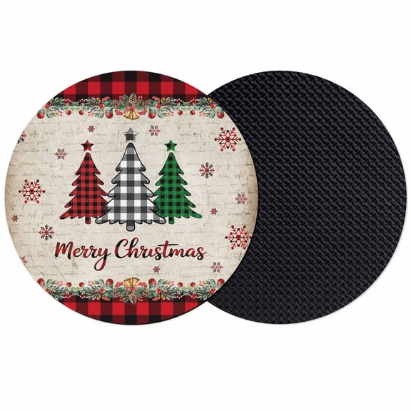 Red Plaid Christmas Coasters Set of 2, Absorbent Coasters for Drinks, Vintage Xmas Tree Winter Coaster for Desk Coffee Table Protection, Home Decor House Warming Gifts 4"
