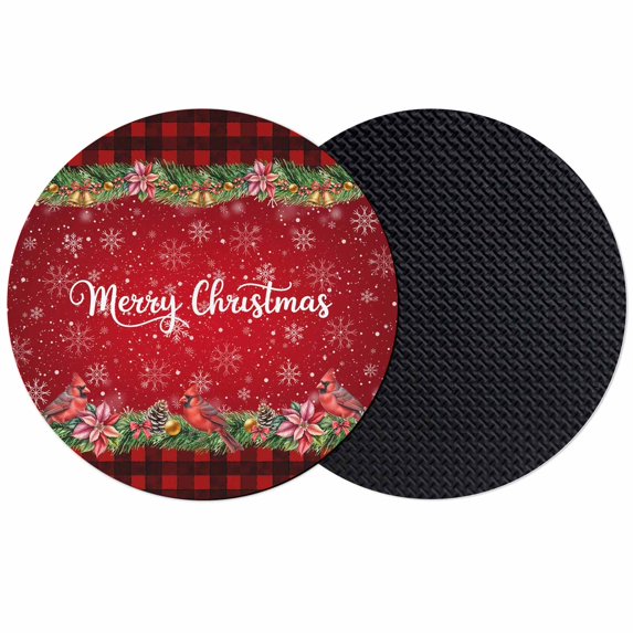 Red Plaid Christmas Coasters Set of 2, Absorbent Coasters for Drinks, Xmas Snowflake Poinsettia Botanical Coaster for Desk Coffee Table Protection, Home Decor House Warming Gifts 4"