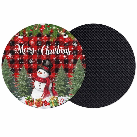 Red Plaid Christmas Coasters Set of 2, Absorbent Coasters for Drinks, Xmas Tree Ball Snowflake Winter Gifts Coaster for Desk Coffee Table Protection, Home Decor House Warming Gifts 4"
