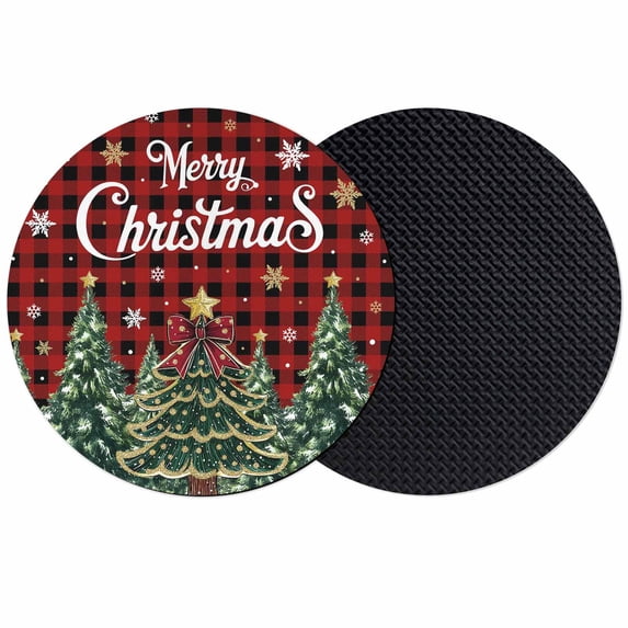 Red Plaid Christmas Coasters Set of 2, Absorbent Coasters for Drinks, Xmas Tree Snowflake Checkered Winter Coaster for Desk Coffee Table Protection, Home Decor House Warming Gifts 4"
