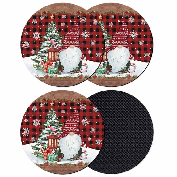 Red Plaid Christmas Coasters Set of 4, Absorbent Coasters for Drinks, Gnomes Xmas Tree Snowflake Gifts Retro Coaster for Desk Coffee Table Protection, Home Decor House Warming Gifts 4"