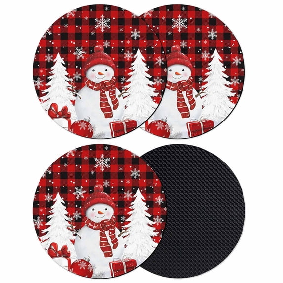 Red Plaid Christmas Coasters Set of 4, Absorbent Coasters for Drinks, Snowman Gifts Xmas Tree Winter Snowflake Coaster for Desk Coffee Table Protection, Home Decor House Warming Gifts 4"