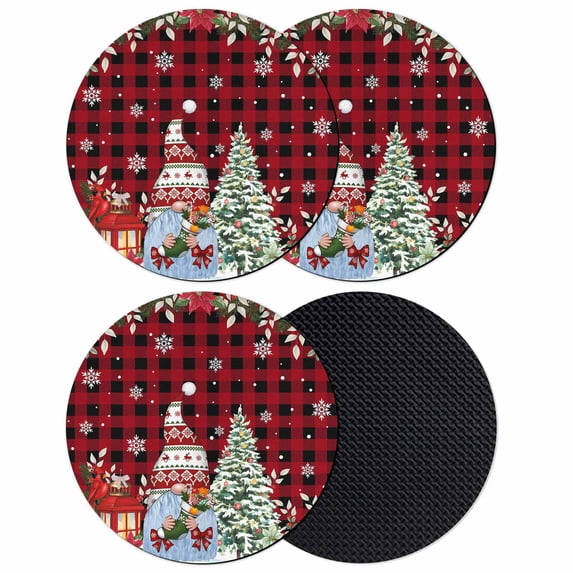 Red Plaid Christmas Coasters Set of 4, Absorbent Coasters for Drinks, Xmas Tree Gnomes Poinsettia Snowflake Coaster for Desk Coffee Table Protection, Home Decor House Warming Gifts 4"