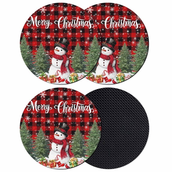Red Plaid Christmas Coasters Set of 4, Absorbent Coasters for Drinks, Xmas Tree Snowflake Winter Gifts Coaster for Desk Coffee Table Protection, Home Decor House Warming Gifts 4"