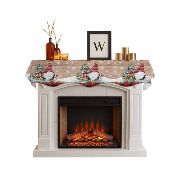 Red Plaid Christmas Fireplace Mantel Scarf Cover 70"Wx17"L,Fireplace Mantel Shelf Top Runner,Gnomes Snowflake Xmas Tree Gifts Mantle Dresser Scarves Table Runner for Holiday Party Living Room Decor