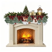 Red Plaid Christmas Fireplace Mantel Scarf, Decorative Mantel Runner for Fireplace, Snowman Elk Xmas Tree Snowflake Scarf Drape Tablerunner for Living Room, Holiday Christmas Decor 60x17
