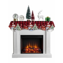 Red Plaid Christmas Mantel Scarf Fireplace Decorations for Living Room, Xmas Tree Gnomes Poinsettia Snowflake Fireplace Mantel Scarf Cover Runner for Halloween/Thanksgiving/Christmas Decor 70"x17"