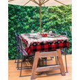 thumbnail image 1 of Red Plaid Christmas Outdoor Tablecloth - 60x84 Inch Rectangle Dining Table Cover, Snowman Xmas Berry Birds Waterproof Outdoor Table Cloth with Umbrella Hole & Zipper for Picnic/Patio/Party, 1 of 5