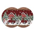 thumbnail image 1 of Red Plaid Christmas Round Placemats Set of 2, Braided Polypropylene Place Mats, Snowman Truck Xmas Tree Snowflake Washable Table Mats for Kitchen Dinner Holiday Wedding Party Coffee Table Decor 13", 1 of 9