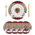 thumbnail image 1 of Red Plaid Christmas Round Placemats Set of 4,Braided Polypropylene Place Mats,Snowman Truck Xmas Tree Snowflake Wooden Table Mats for Kitchen Dinner Holiday Wedding Party Coffee Table Decor 13", 1 of 9