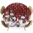 thumbnail image 1 of Red Plaid Christmas Round Tablecloth, Fitted Table Cover with Elastic for 36"-44" Round Tables, Snowman Snowflake Winter Birds Table Cloth Outdoor Indoor Dinning Party Waterproof Tablecloths, 1 of 7
