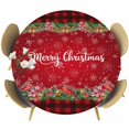 thumbnail image 1 of Red Plaid Christmas Round Tablecloth, Fitted Table Cover with Elastic for 36"-44" Round Tables, Xmas Snowflake Poinsettia Botanical Table Cloth Outdoor Indoor Dinning Party Waterproof Tablecloths, 1 of 7