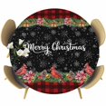 thumbnail image 1 of Red Plaid Christmas Round Tablecloth, Fitted Table Cover with Elastic for 45"-54" Round Tables, Xmas Snowflake Botanical Poinsettia Table Cloth Outdoor Indoor Dinning Party Waterproof Tablecloths, 1 of 7