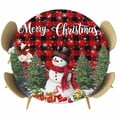 thumbnail image 1 of Red Plaid Christmas Round Tablecloth, Fitted Table Cover with Elastic for 45"-54" Round Tables, Xmas Tree Snowflake Winter Gifts Table Cloth Outdoor Indoor Dinning Party Waterproof Tablecloths, 1 of 7