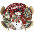 thumbnail image 1 of Red Plaid Christmas Snowman Round Tablecloth, Fitted Table Cover with Elastic for 55"-60" Round Tables, Xmas Tree Snowflake Botanical Table Cloth Outdoor Indoor Dinning Party Waterproof Tablecloths, 1 of 7