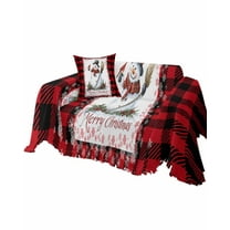 Red Plaid Christmas Sofa Couch Covers for Dogs, Washable Sofa Throw Cover Single Slipcovers for Armchair with Tassels, Snowman Xmas Berry Birds Couch Protector Towel Blanket M 71''x91''