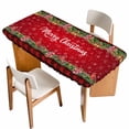 thumbnail image 1 of Red Plaid Christmas Table Cloths for 3 Foot Rectangle Tables, Xmas Snowflake Poinsettia Botanical Patio Waterproof Elastic Fitted Tablecloths, Washable Rectangular Table Cover for Camping, 1 of 8