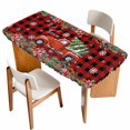 thumbnail image 1 of Red Plaid Christmas Table Cloths for 6 Foot Rectangle Tables, Truck Xmas Tree Snowflake Winter Poinsettia Patio Waterproof Elastic Fitted Tablecloths, Washable Rectangular Table Cover for Camping, 1 of 8