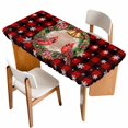 thumbnail image 1 of Red Plaid Christmas Table Cloths for 6 Foot Rectangle Tables, Xmas Snowflake Birds Botanical Patio Waterproof Elastic Fitted Tablecloths, Washable Rectangular Table Cover for Camping, 1 of 8
