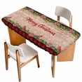 thumbnail image 1 of Red Plaid Christmas Table Cloths for 6 Foot Rectangle Tables, Xmas Snowflake Botanical Poinsettia Wooden Patio Waterproof Elastic Fitted Tablecloths, Washable Rectangular Table Cover for Camping, 1 of 8