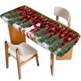 thumbnail image 1 of Red Plaid Christmas Table Cloths for 8 Foot Rectangle Tables, Xmas Tree Ball Snowflake Winter Gifts Patio Waterproof Elastic Fitted Tablecloths, Washable Rectangular Table Cover for Camping, 1 of 8