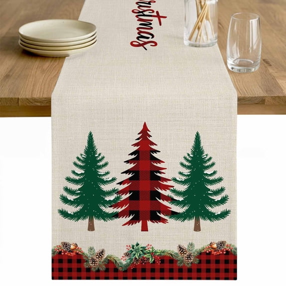 Red Plaid Christmas Table Runner 48 Inches Long Farmhouse Dress Scarves, Xmas Tree Vintage Winter Rustic Dining Tablerunner for Coffee Table/Kitchen Island/Party Décor, 13" x 48"