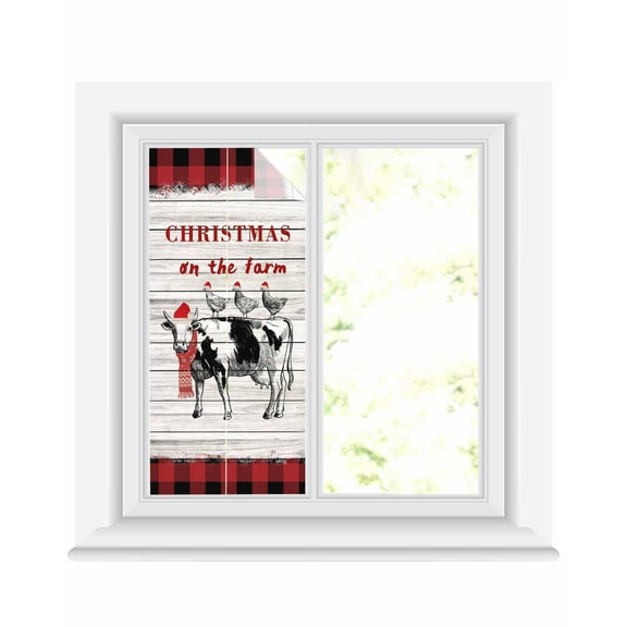 Red Plaid Christmas Window Privacy Film Stained Glass Window Film Decorative Windows Cover Static Windows Cling for Glass Cow Rooster Xmas Winter Farmhouse Wooden Stickers for Bathroom 19.6"x39.3"