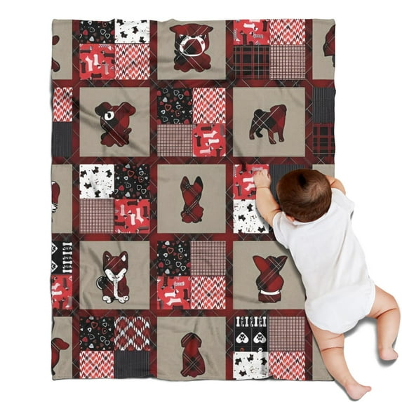 Red Plaid Dog Jigsaw Puzzle Blanket,Comfortable Soft Flannel Throw Blanket,All Season,Warm Lightweight Blankets for Sofa Bed Couch Living Room Chair,30"x40"(80x100cm)