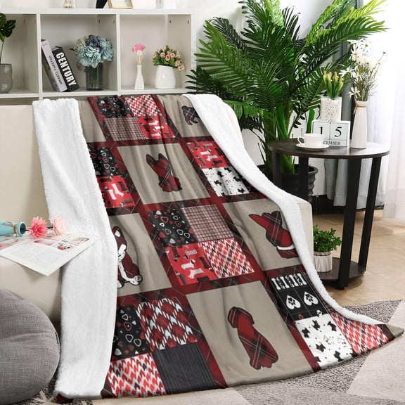 Red Plaid Dog Jigsaw Puzzle Blanket,Comfortable Soft Flannel Throw Blanket,All Season,Warm Lightweight Blankets for Sofa Bed Couch Living Room Chair,60"x80"(150x200cm)