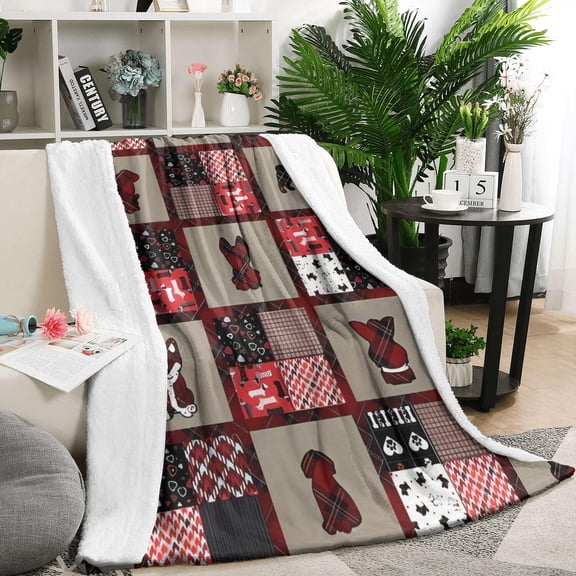 Red Plaid Dog Jigsaw Puzzle Blanket,Comfortable Soft Lamb Wool Throw Blanket,All Season,Warm Lightweight Blankets for Sofa Bed Couch Living Room Chair,50"x60"