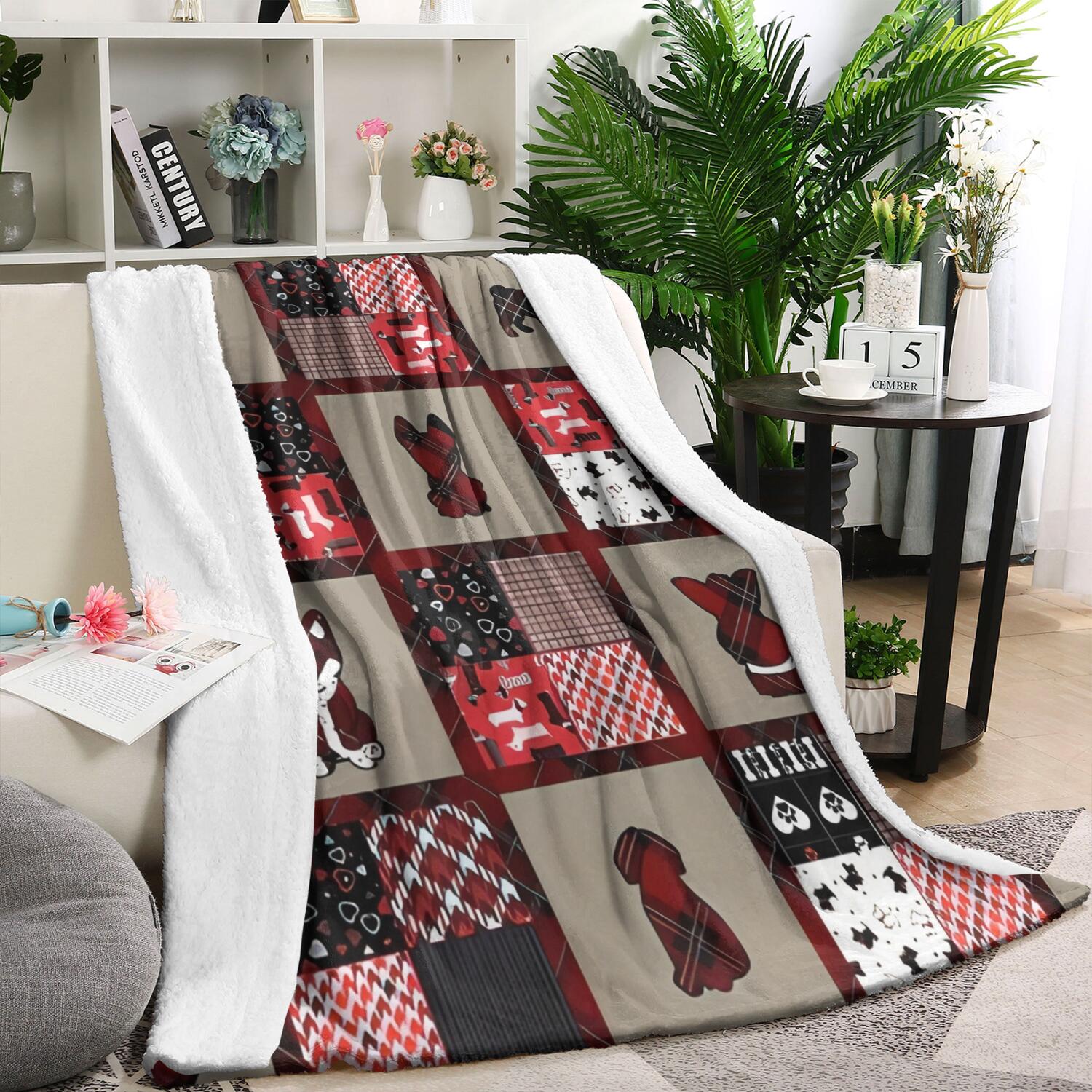 Red Plaid Dog Jigsaw Puzzle Blanket,Comfortable Soft Lamb Wool Throw Blanket,All Season,Warm Lightweight Blankets for Sofa Bed Couch Living Room Chair,60"x80"