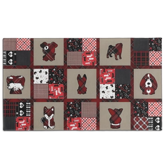 Red Plaid Dog Jigsaw Puzzle Door Rugs,Washable Non Slip Door Mats Indoor,Decorative Door Mats,Entry Mat Indoor for Entrance,Bedroom,Kitchen,Bathroom,17"x30"