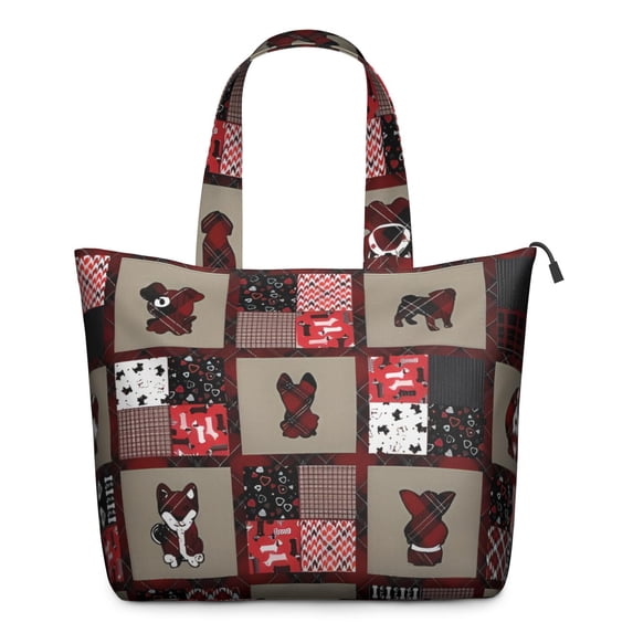Red Plaid Dog Jigsaw Puzzle Travel Tote Bags for Women Carry On,Large Weekender Bags for Women Travel,Multi Functional Duffle Bag for Work,Shopping,Sports