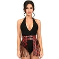 thumbnail image 1 of Red Plaid Faux Leather Fringe Skirt, 1 of 3