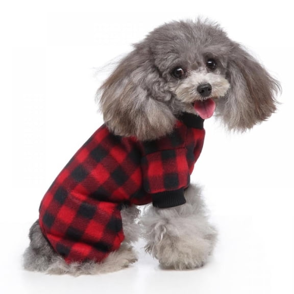 Red Plaid Flannel Dog Pajamas Winter Jumpsuit for Small Dogs