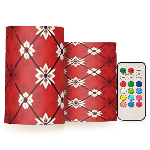 Red Plaid Flickering Flameless Candles Battery Operated with Remote Timer LED Pillar Candles Set of 2