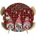 thumbnail image 1 of Red Plaid Gnomes Christmas Round Tablecloth, Fitted Table Cover with Elastic for 36"-44" Round Tables, Xmas Balls Tree Snowflake Table Cloth Outdoor Indoor Dinning Party Waterproof Tablecloths, 1 of 7