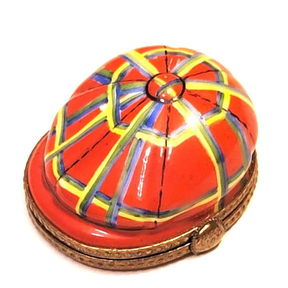 Red Plaid Golf Hat for Golf Enthusiasts Limoges Box Porcelain Figurine