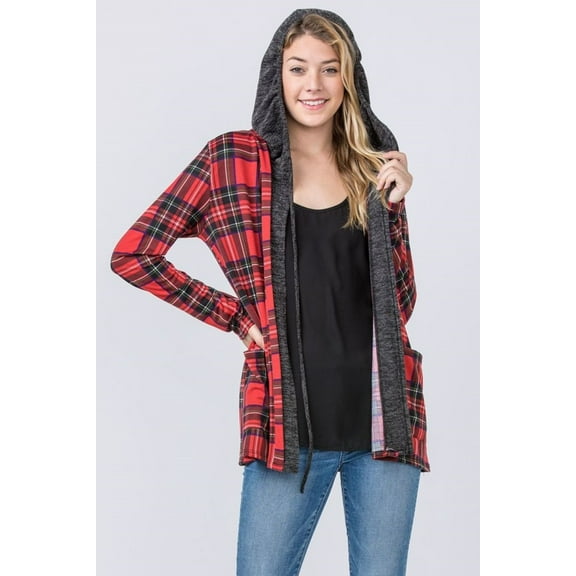 Red Plaid Hooded Cardigan