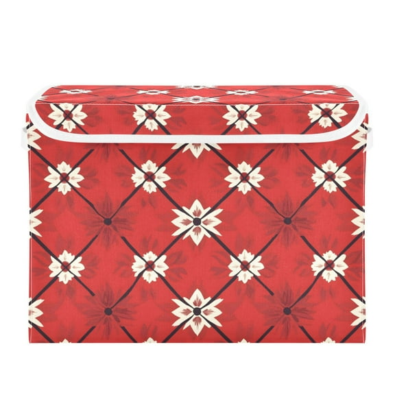 Red Plaid Large Storage Bins with Linen Collapsible Lid Storage Box 16.7 x 12.6 x 11.8in