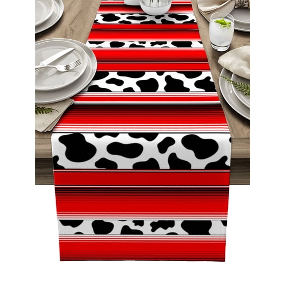 Red Plaid Leopard Print Table Runner 48 Inches, Black White Animal Texture Bed Runner Dresser Scarves Tabletop for Indoor Outdoor Parties/Ceremony/Banquet, 13" x 48"