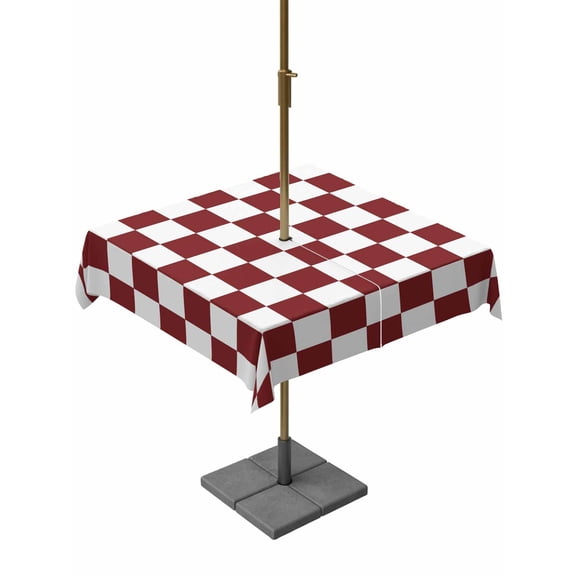 Red Plaid Outdoor Rectangle Tablecloth with Umbrella Hole 54"x54", Modern Checkerboard Plaid Repeating Pattern Waterproof Zippered Table Cloth Wrinkle Free Wipeable Desk Covers for Patio Party